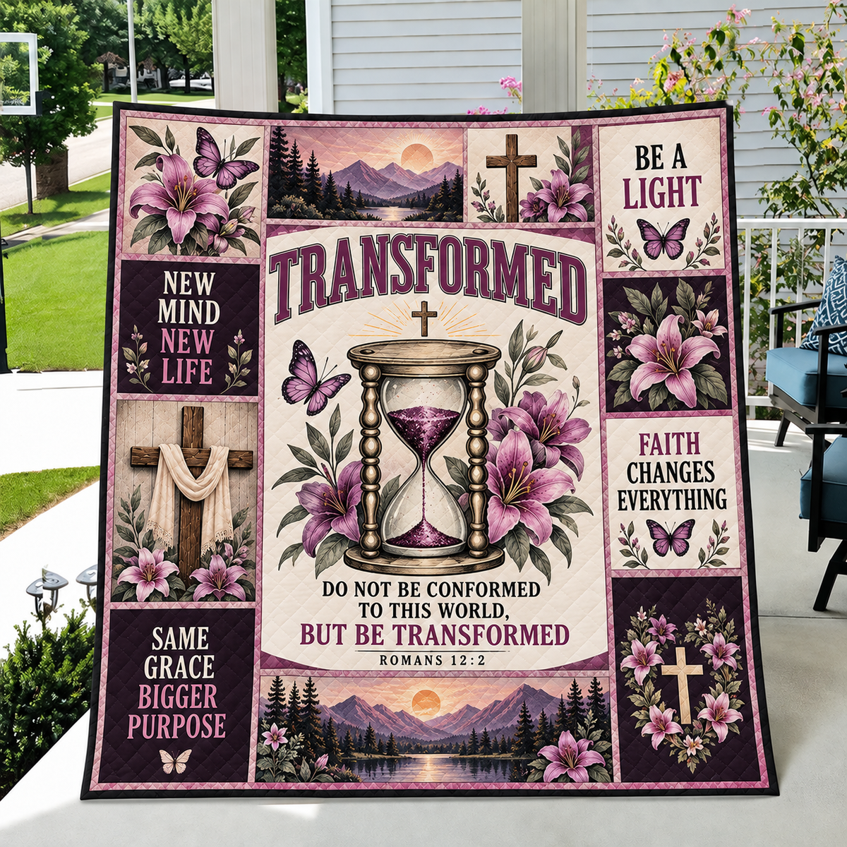 Transformed Hourglass Purple Lily Butterfly Quilt