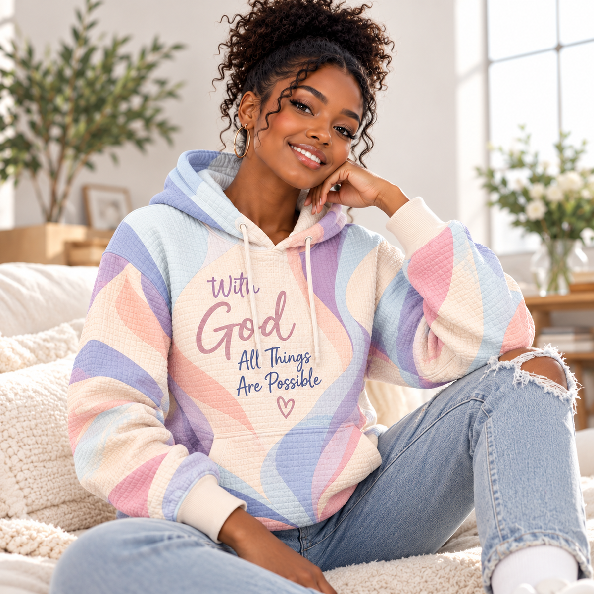 Pastel Swirl Butterfly Waffle Hoodie