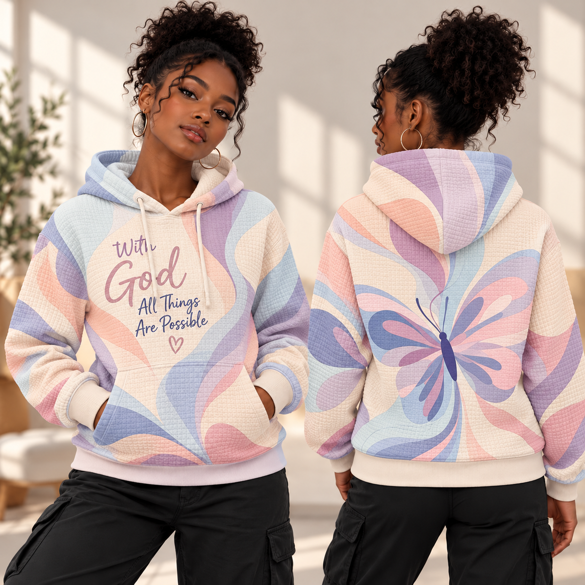 Pastel Swirl Butterfly Waffle Hoodie