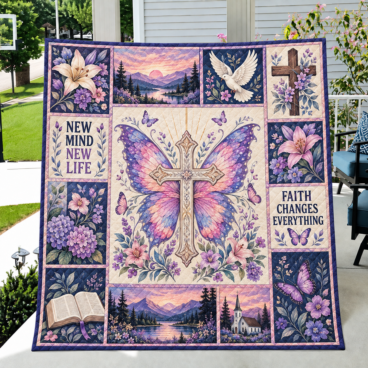 Faith Changes Everything Purple Butterfly Quilt