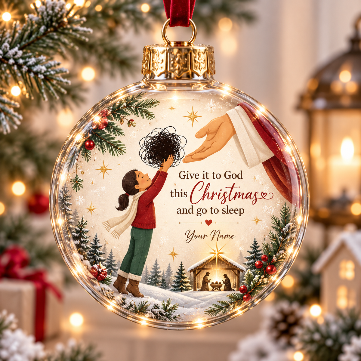 Personalized Winter Helping Hand Christmas Ball Ornament