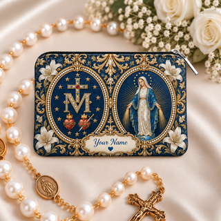 Miraculous Medal Mary Personalized PU Leather Pouch