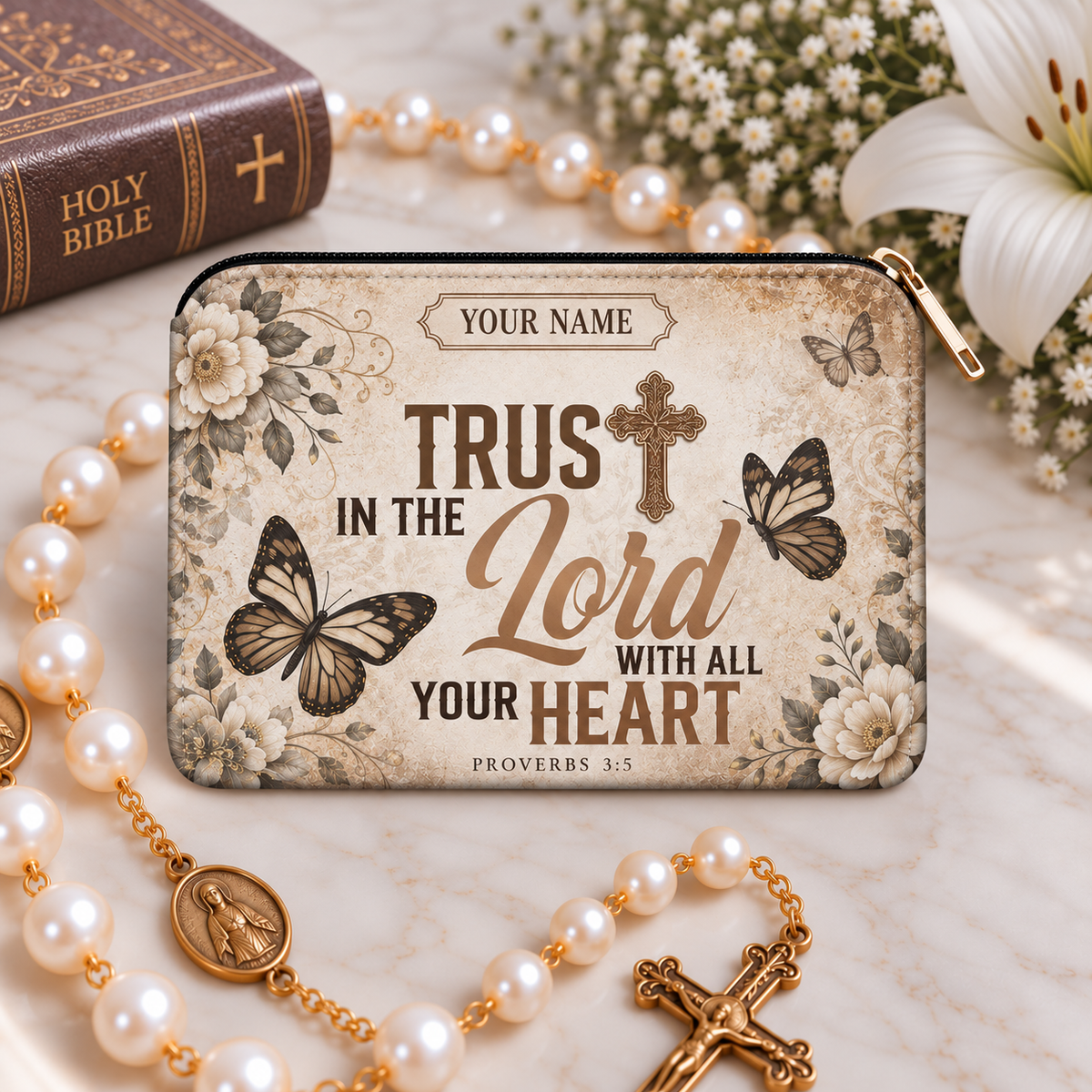 God Within Her Floral Personalized PU Leather Pouch