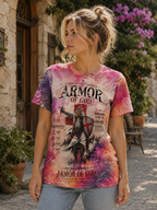 Armor of God Ephesians 6:10-18 Pink Purple Tie-Dye T-Shirt