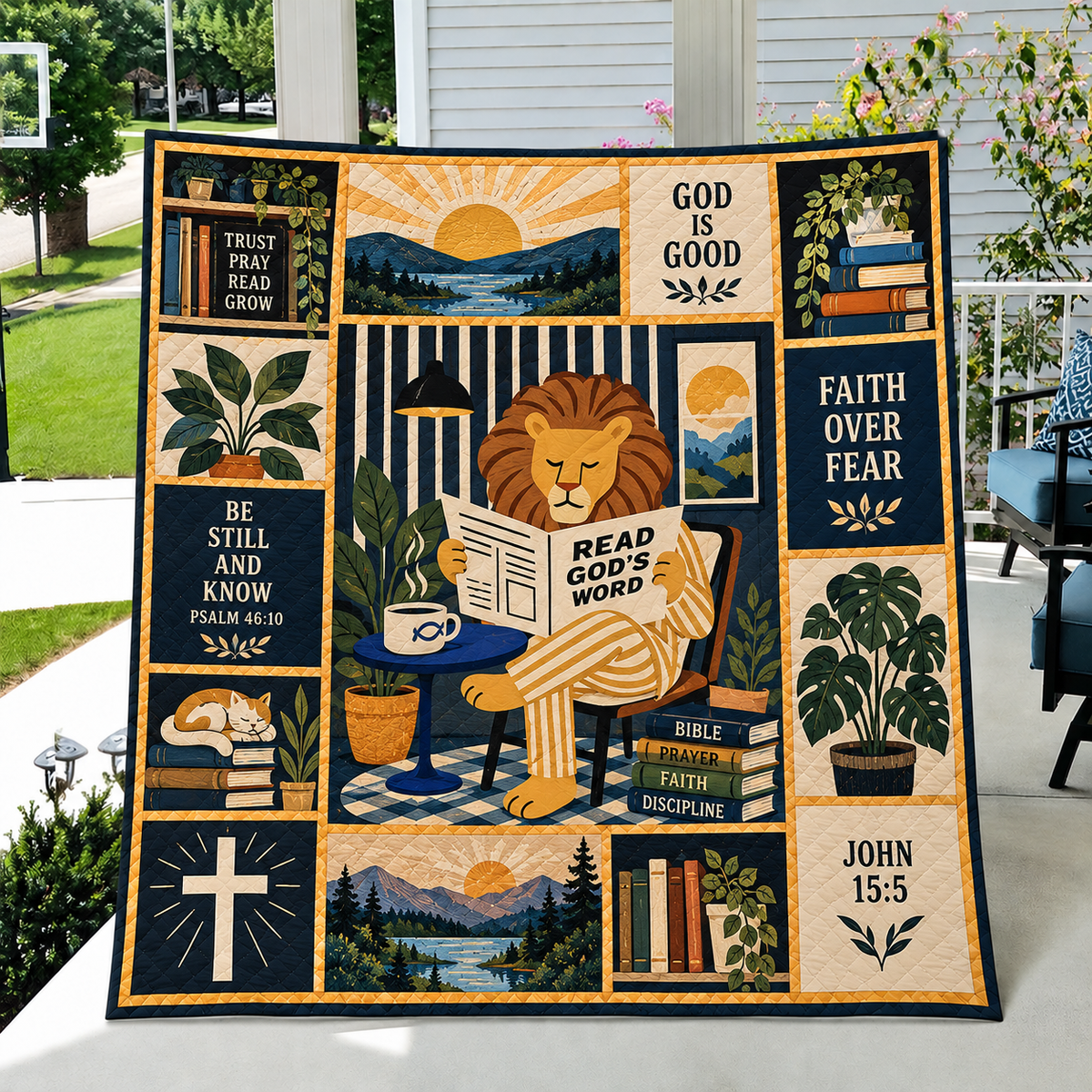 Read God's Word Lion Cozy Bookish Christian Quilt