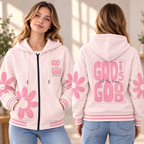 Blush Pink Daisy Zip-up Baseball Jacket