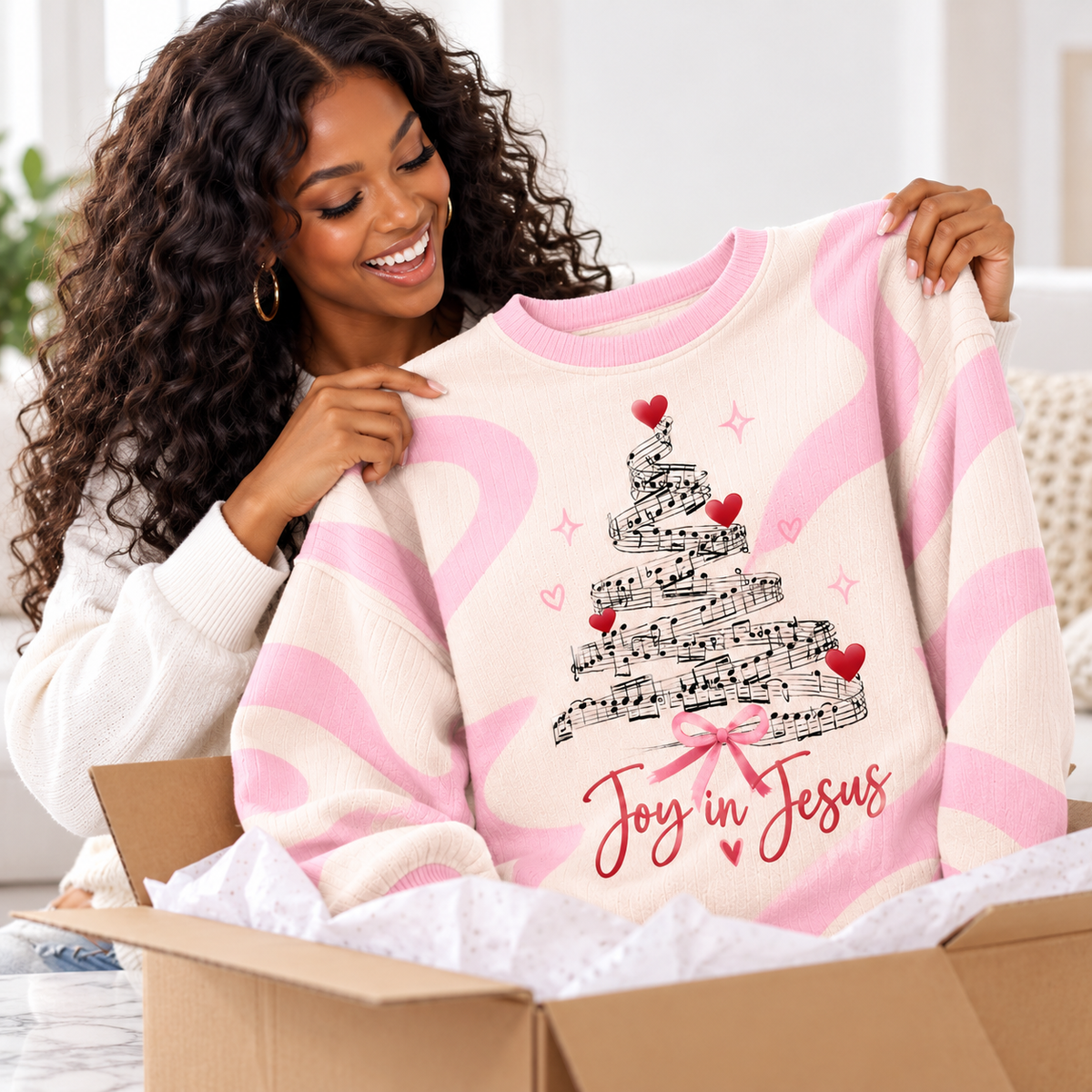 Pink Musical Notes Tree Waffle Sweatshirt