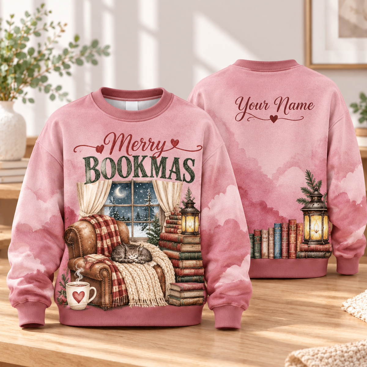 Personalized Cozy Bookmas Cat Sweatshirt