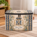 Personalized Royal Blue Lily Square Storage Basket With Lid