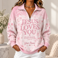 Personalized Pink Floral Bow Women's Half-zip Sweatshirt NWY076