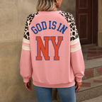 New York God Is In NY Leopard Sleeve Sweatshirt
