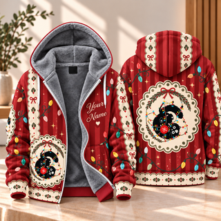 Black Cat Christmas Lace Personalized Fleece Jacket