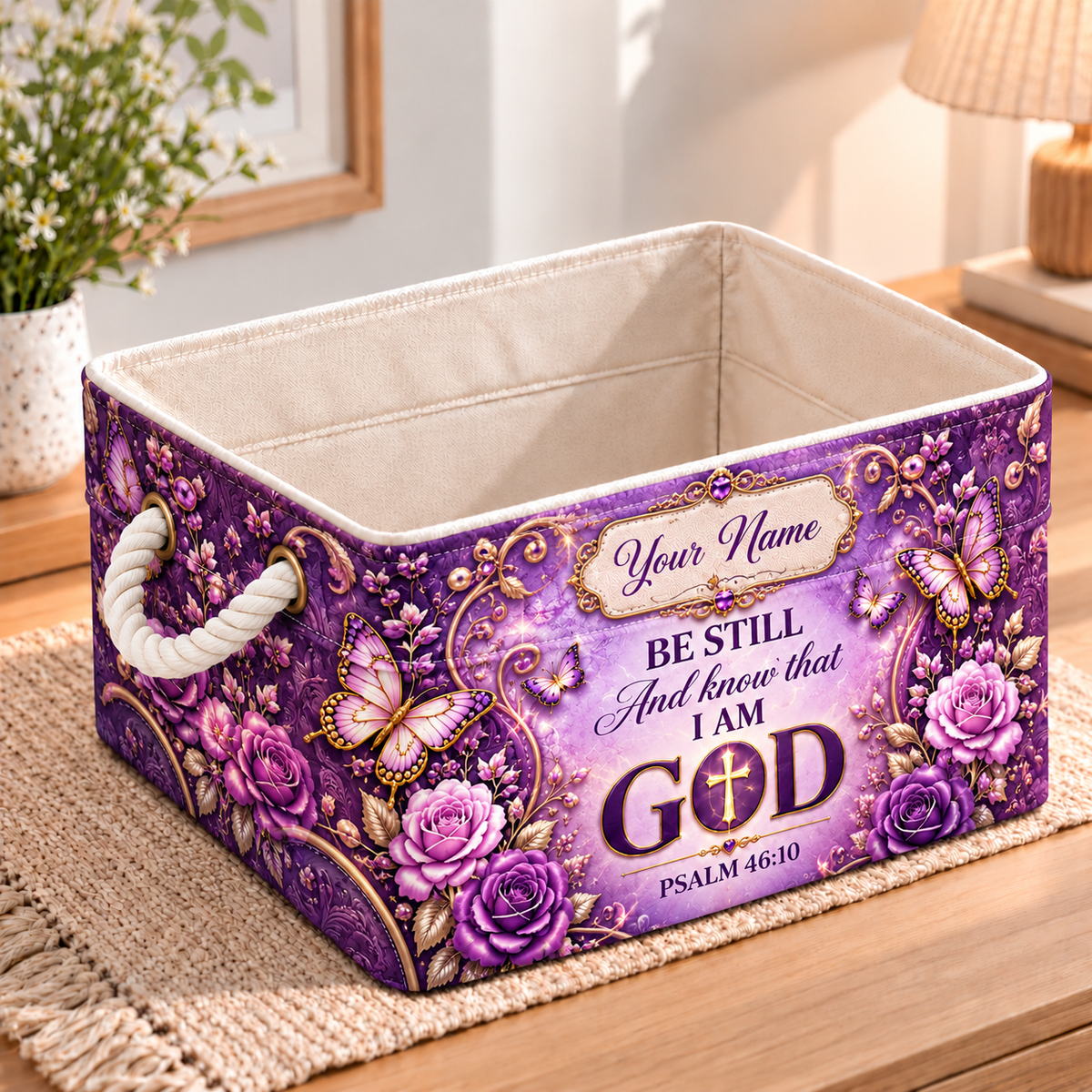 Personalized Purple Butterfly Rose Storage Basket