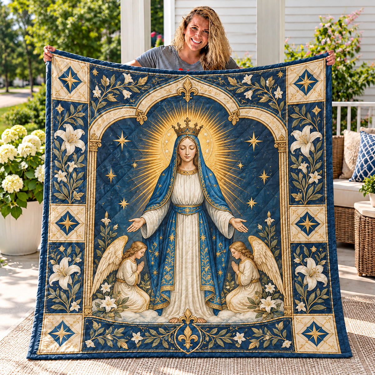 Crowned Lady and White Lilies Quilt