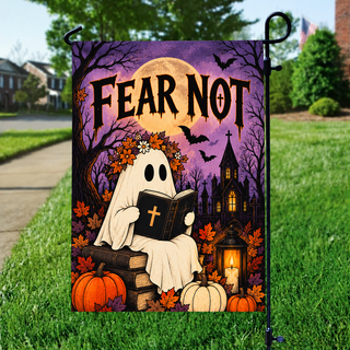 Fear Not Bible Reading Ghost Purple Halloween Garden Flag