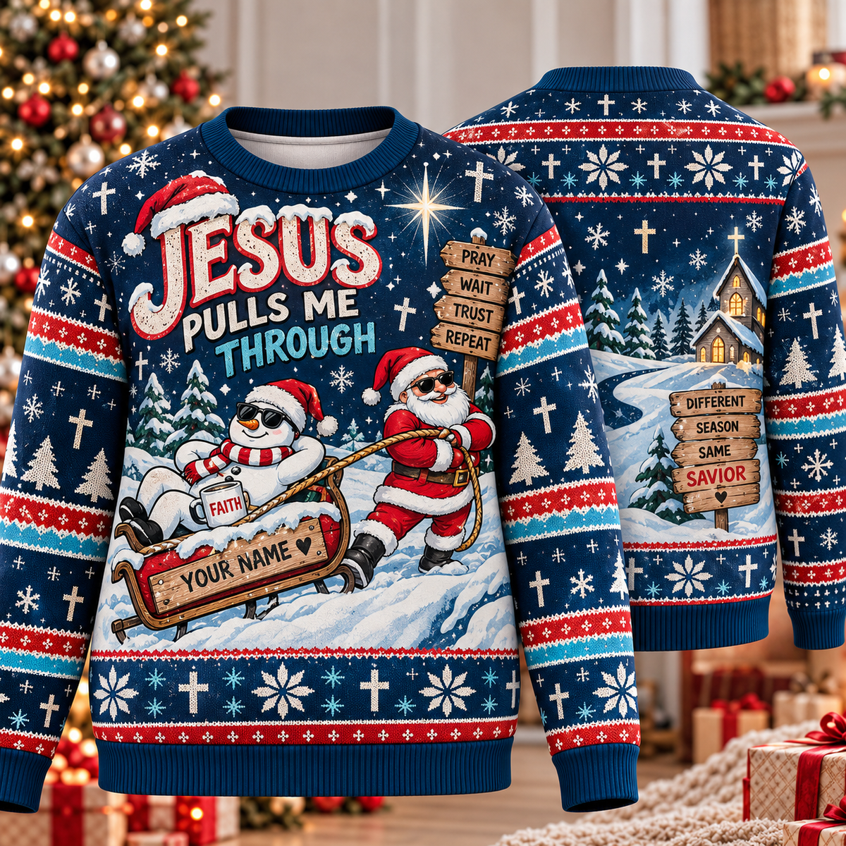 Personalized Jesus Pulls Me Through Ugly Sweater