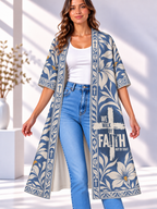 Walk by Faith Blue Floral Cross Women's Short-Sleeved Cape