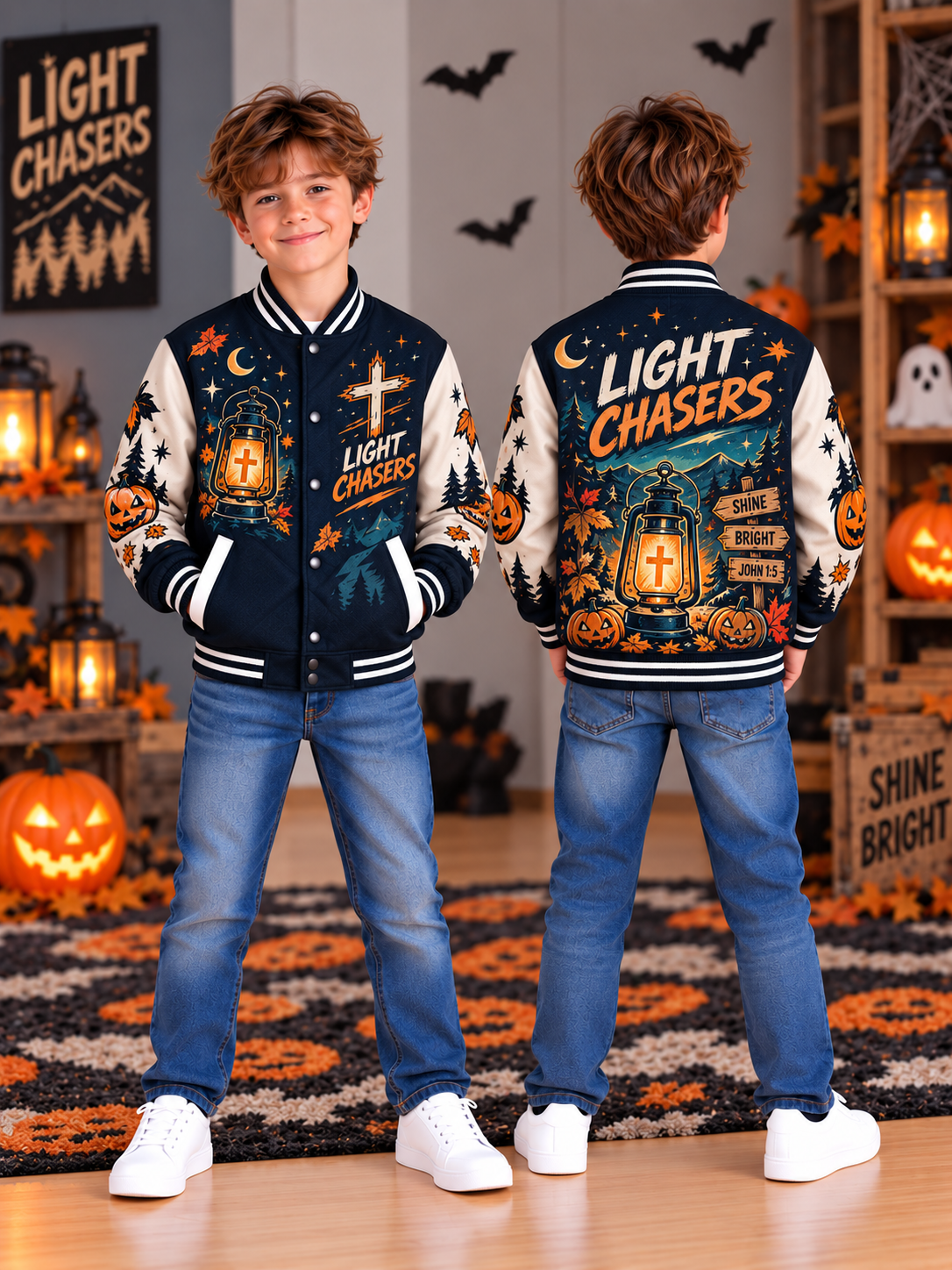 Light Chasers Cross Lantern Kids Baseball Jacket