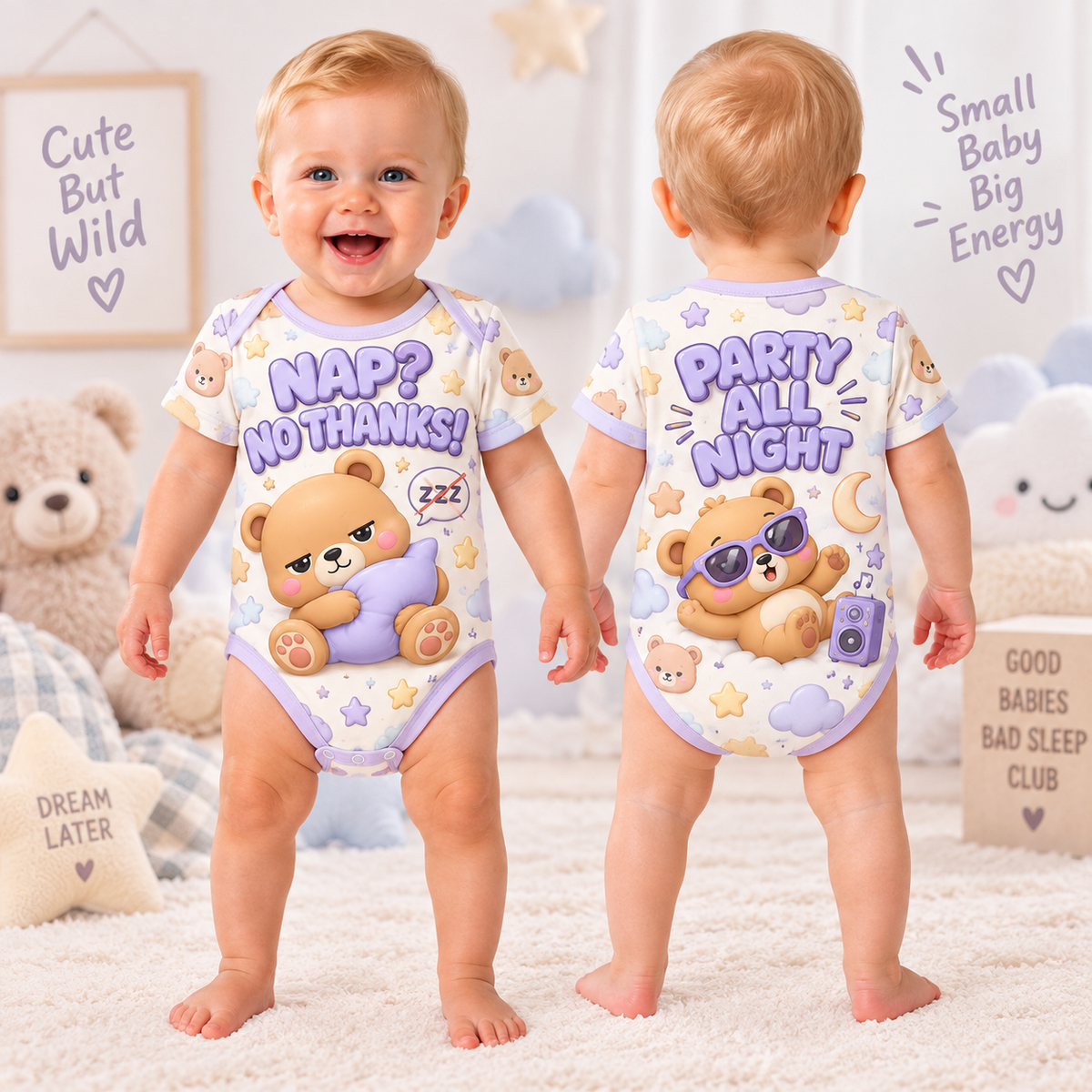 Nap No Thanks Bear Baby Bodysuit