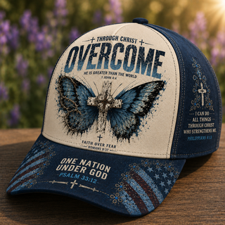 Overcome Through Christ Blue Classic Cap