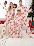 Pink Santa Cat Family Mixed Cotton Pajamas