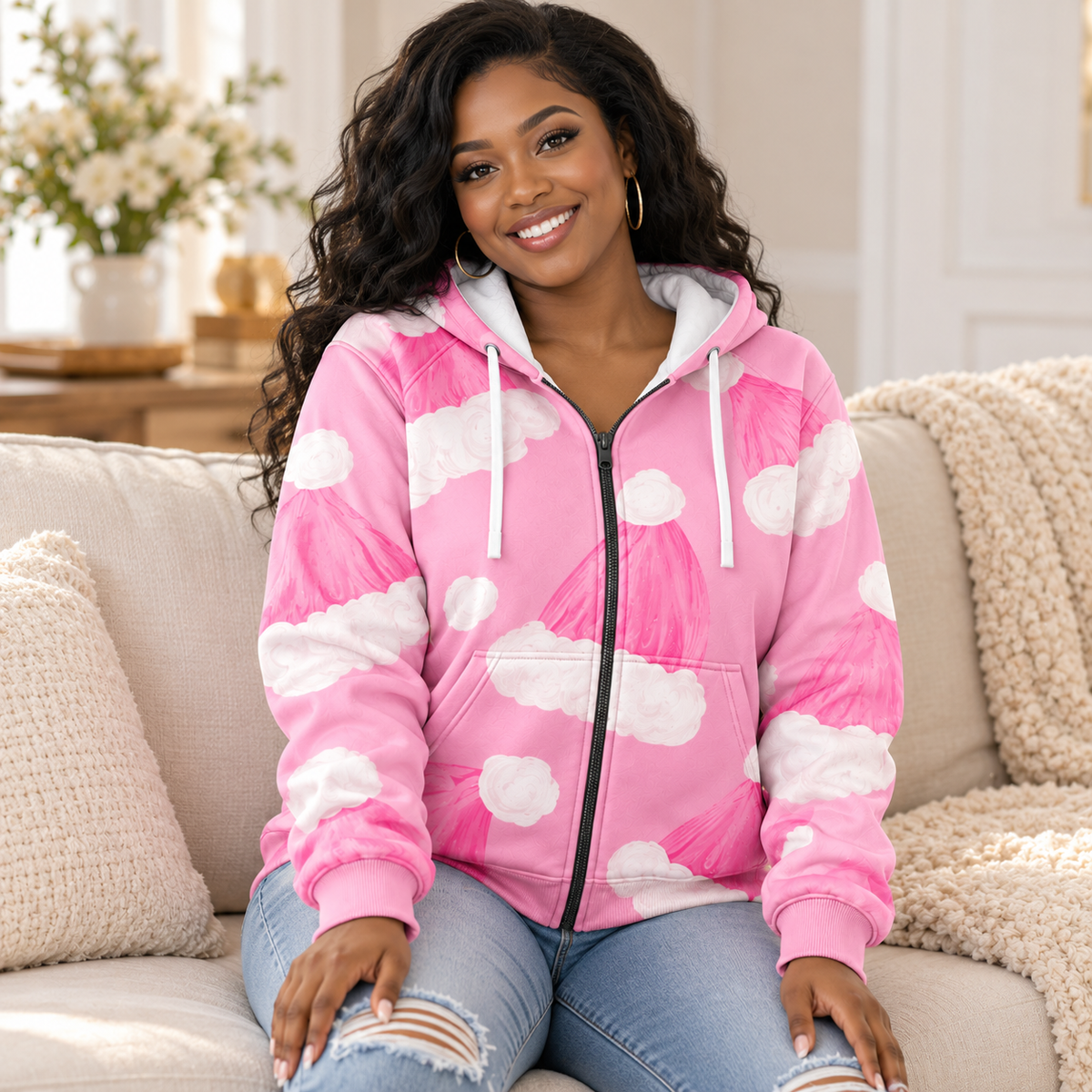 Personalized Pink Santa Hat Zip Hoodie
