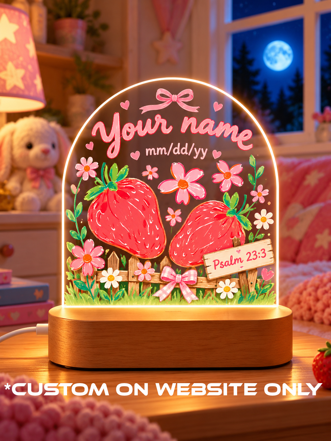 Strawberry Psalm 23:3 Personalize LED Night Light