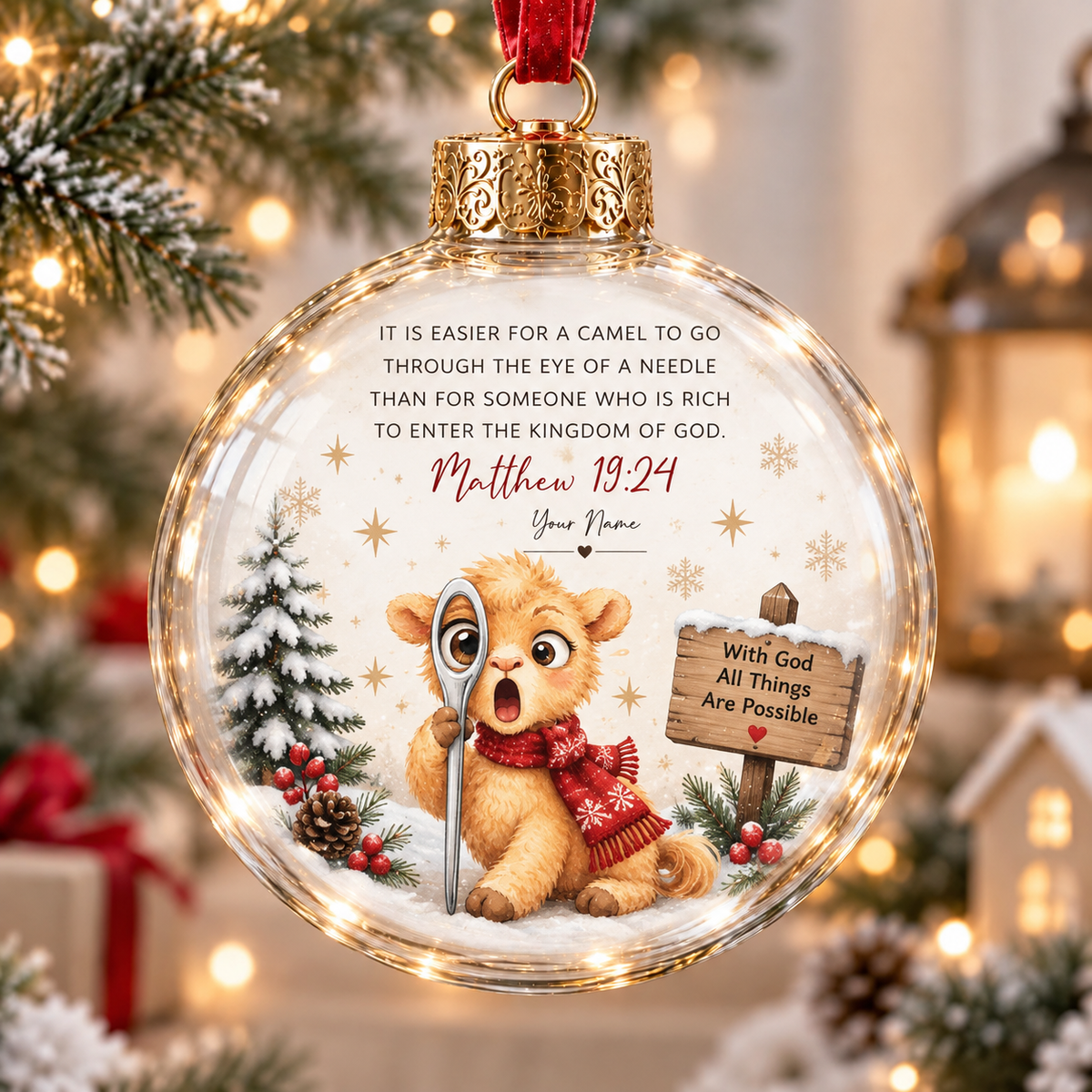 Personalized Winter Camel Needle Christmas Ball Ornament