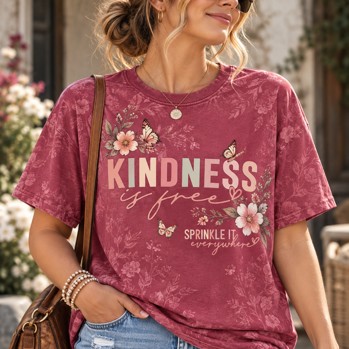 Kindness Grows Here Floral Graphic T-Shirt