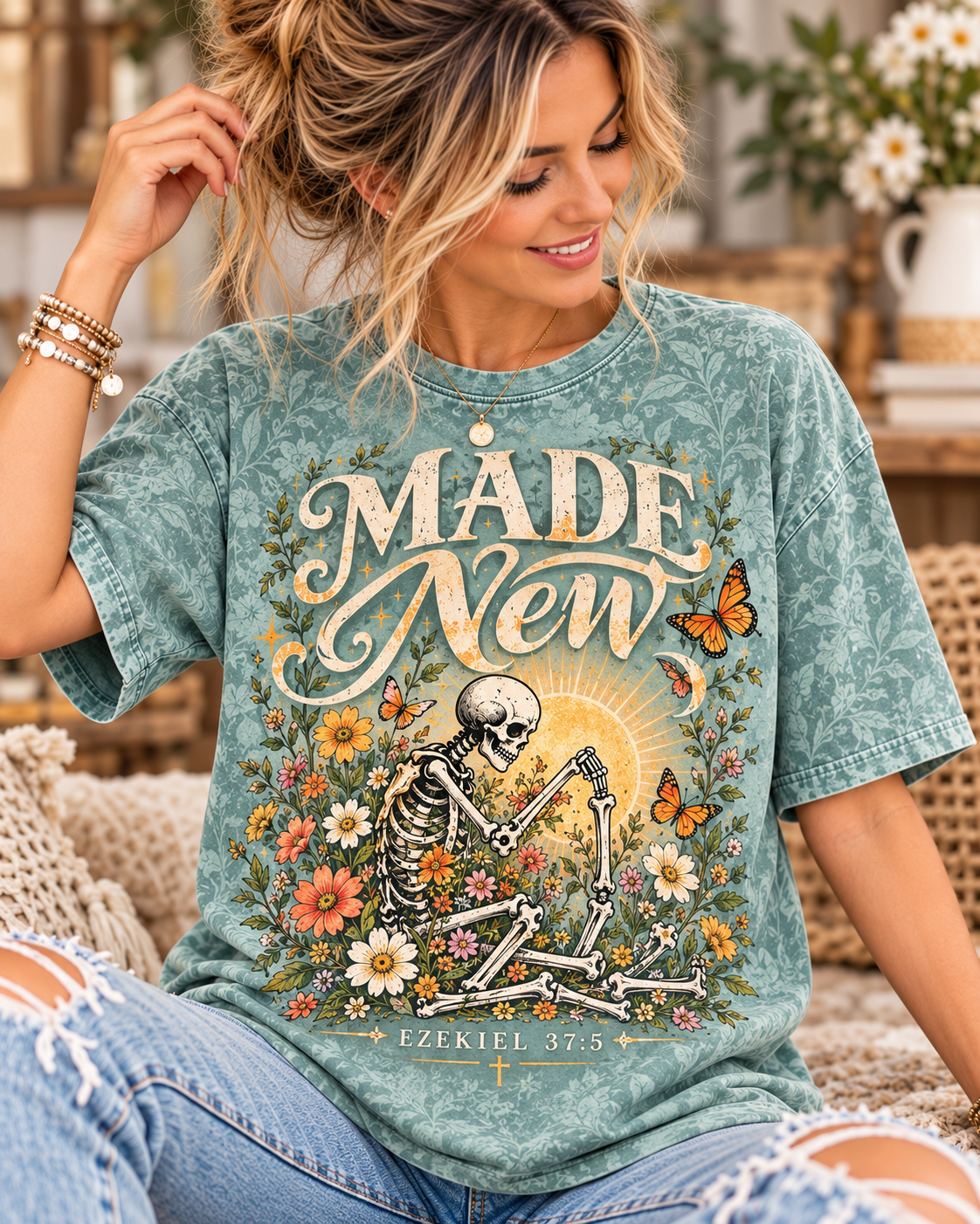 Made New Ezekiel 37:5 Floral Skeleton Christian T-Shirt