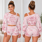 Jesus Loves You One-Shoulder Top And Shorts Set