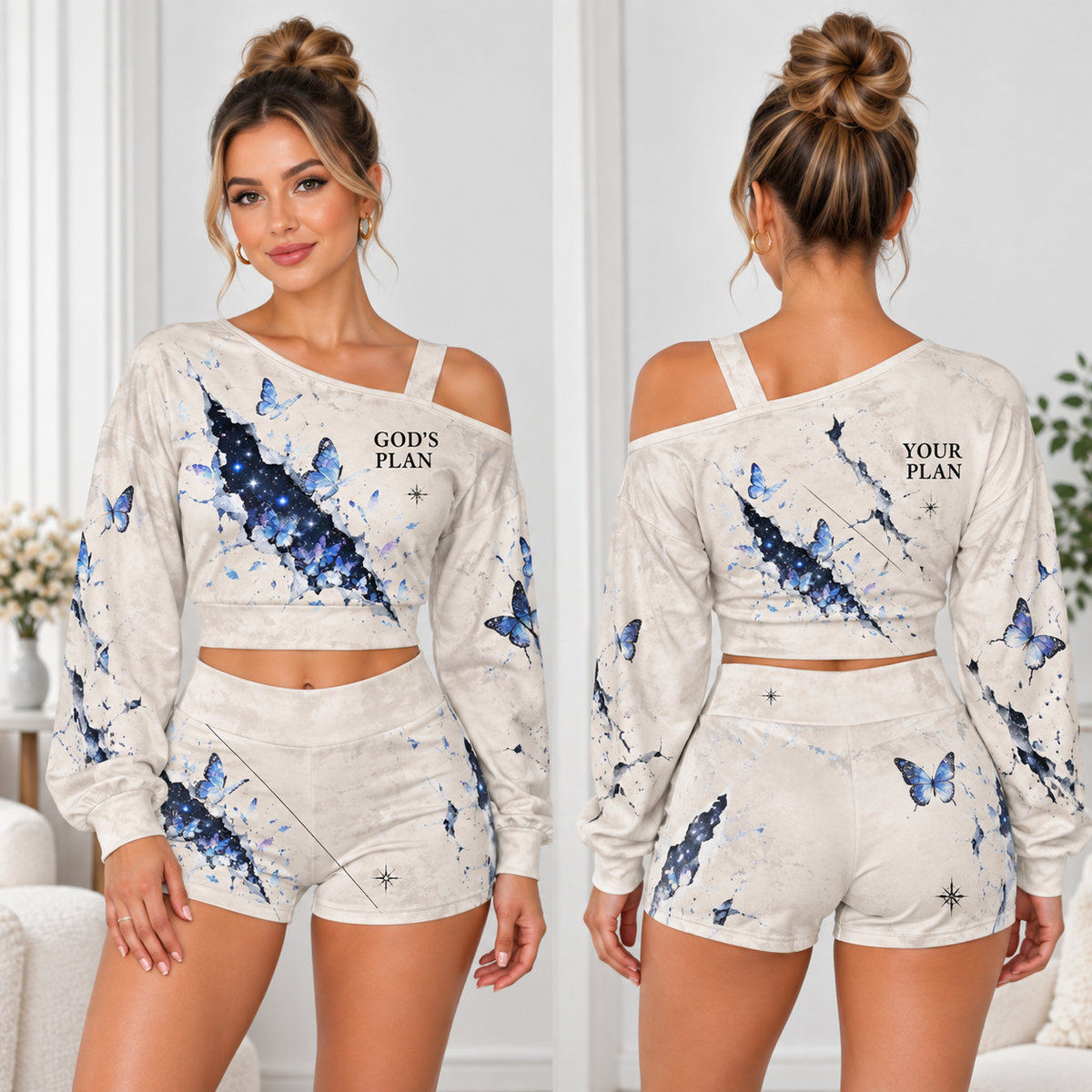 God's Plan One-Shoulder Top And Shorts Set