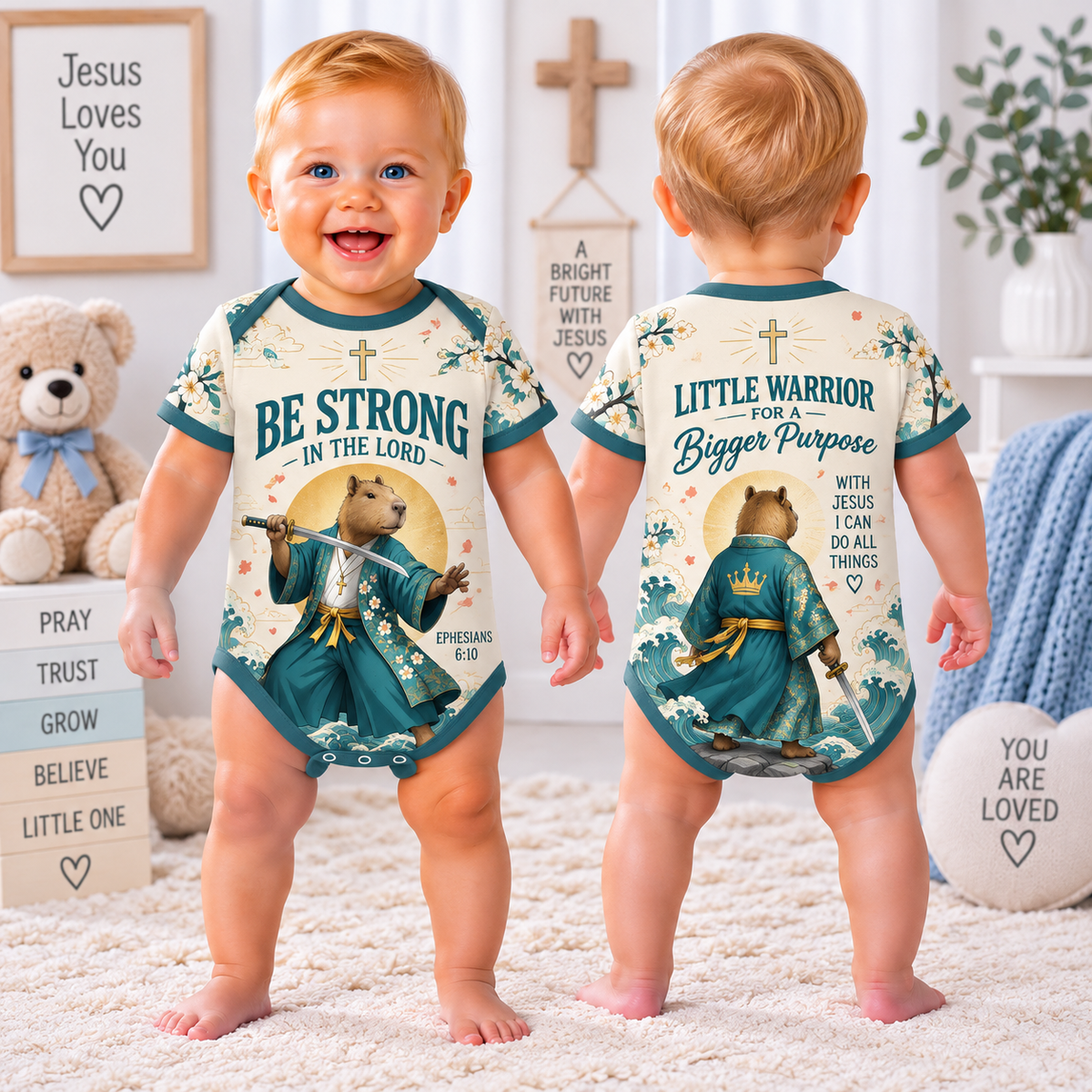 Be Strong In The Lord Capybara Baby Bodysuit
