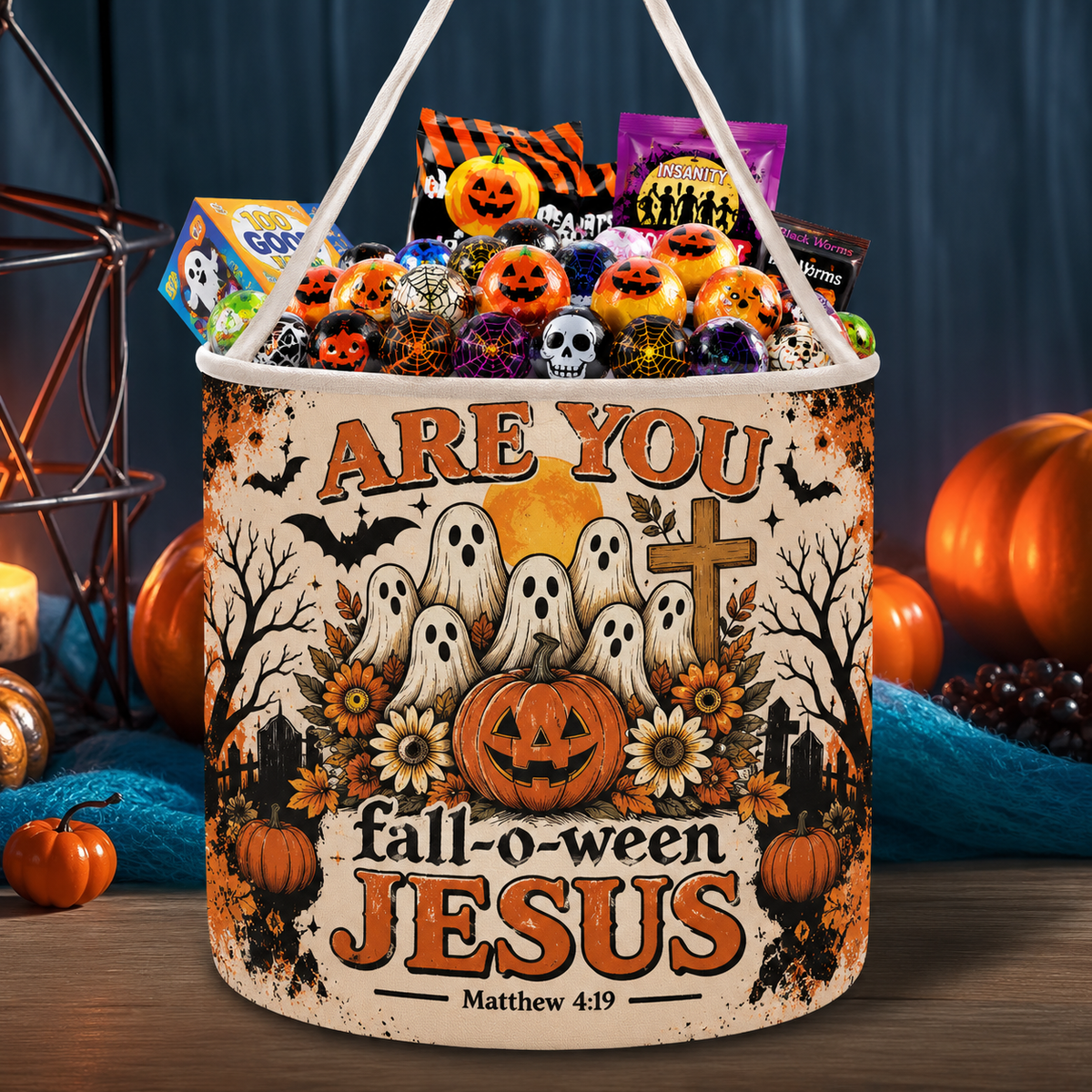 Fall-O-Ween Jesus Ghost Halloween Candy Basket