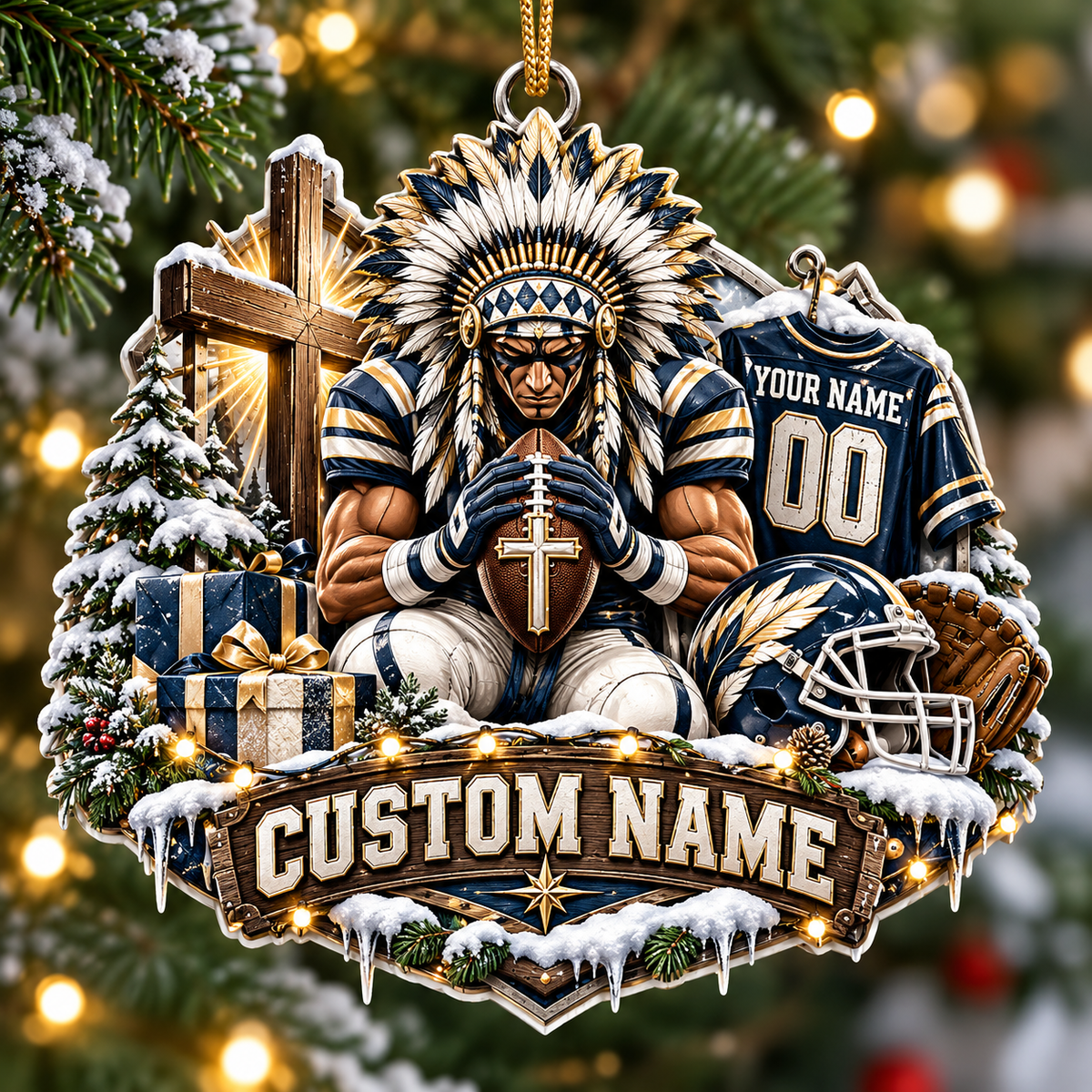 Personalized Football Warrior Cross Ornament