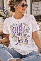 This Girl Loves Jesus Lavender Floral Cross Christian T-Shirt