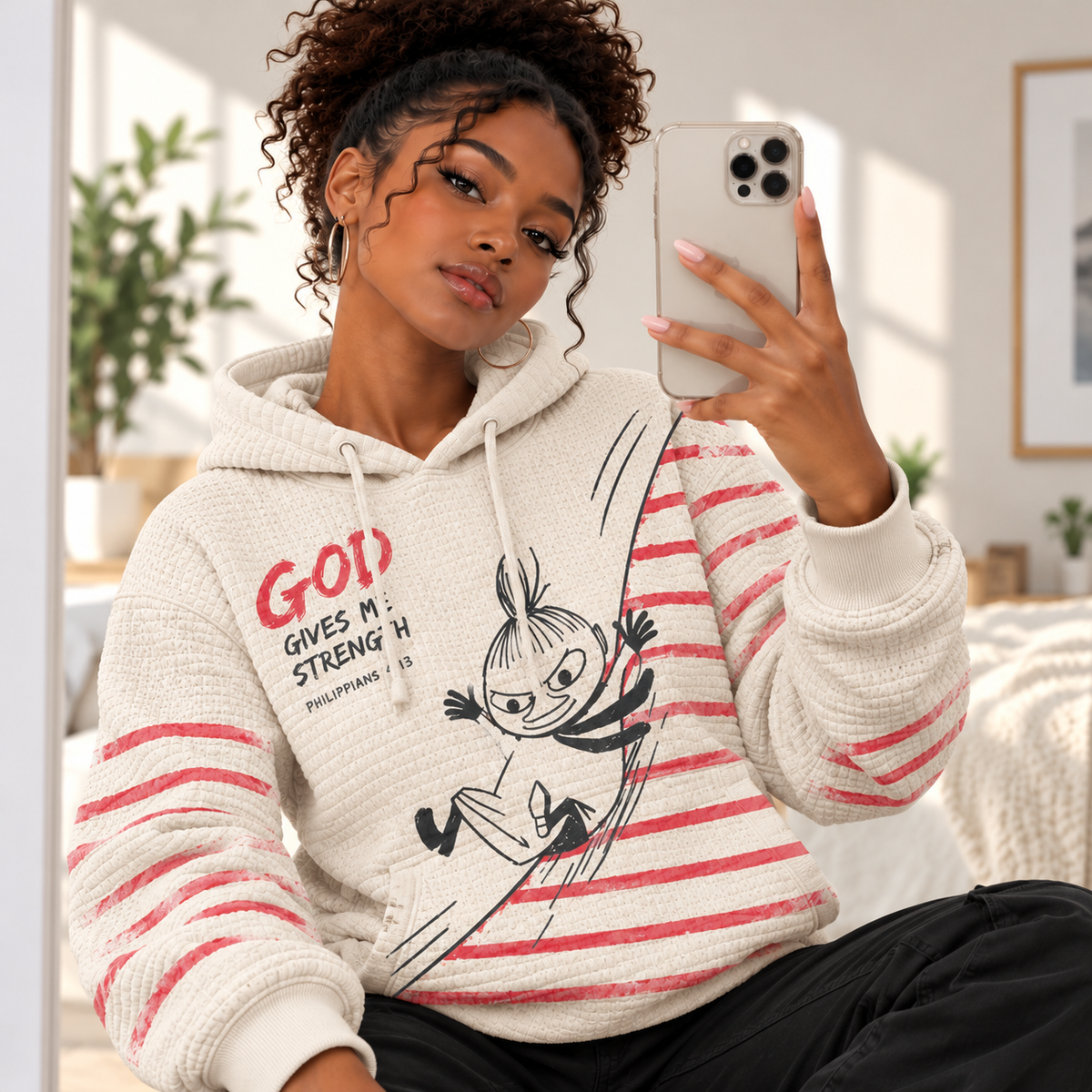 Little My Red Stripe Waffle Hoodie