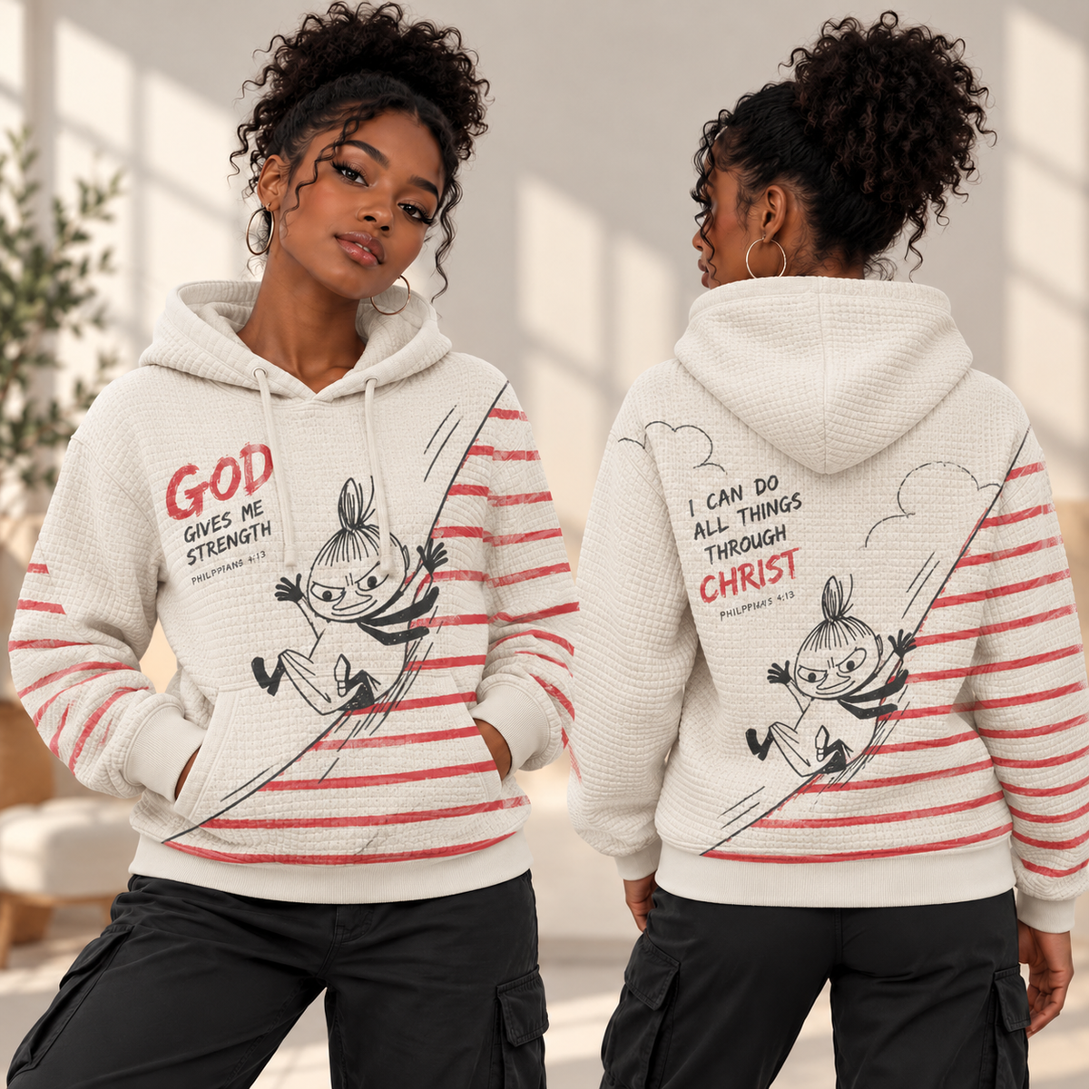 Little My Red Stripe Waffle Hoodie