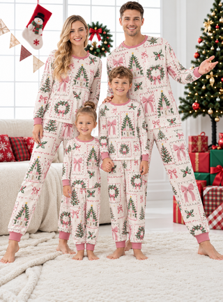 Pink Bow Christmas Family Mixed Cotton Pajamas