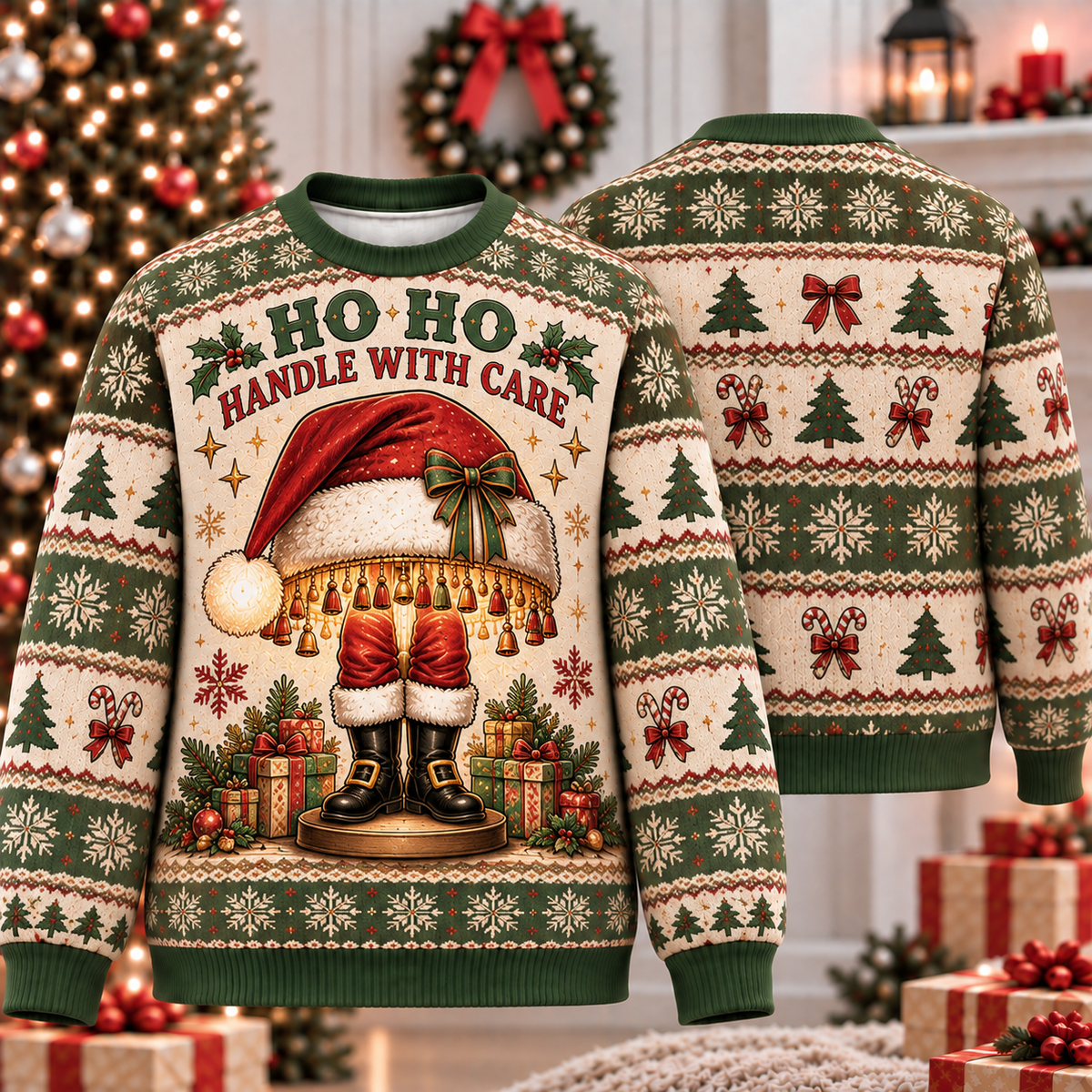 Ho Ho Handle With Care Santa Ugly Sweater