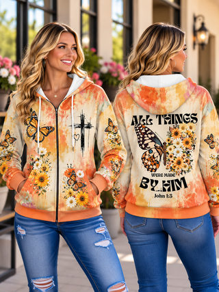 All Things Were Made by Him Butterfly Zip Hoodie