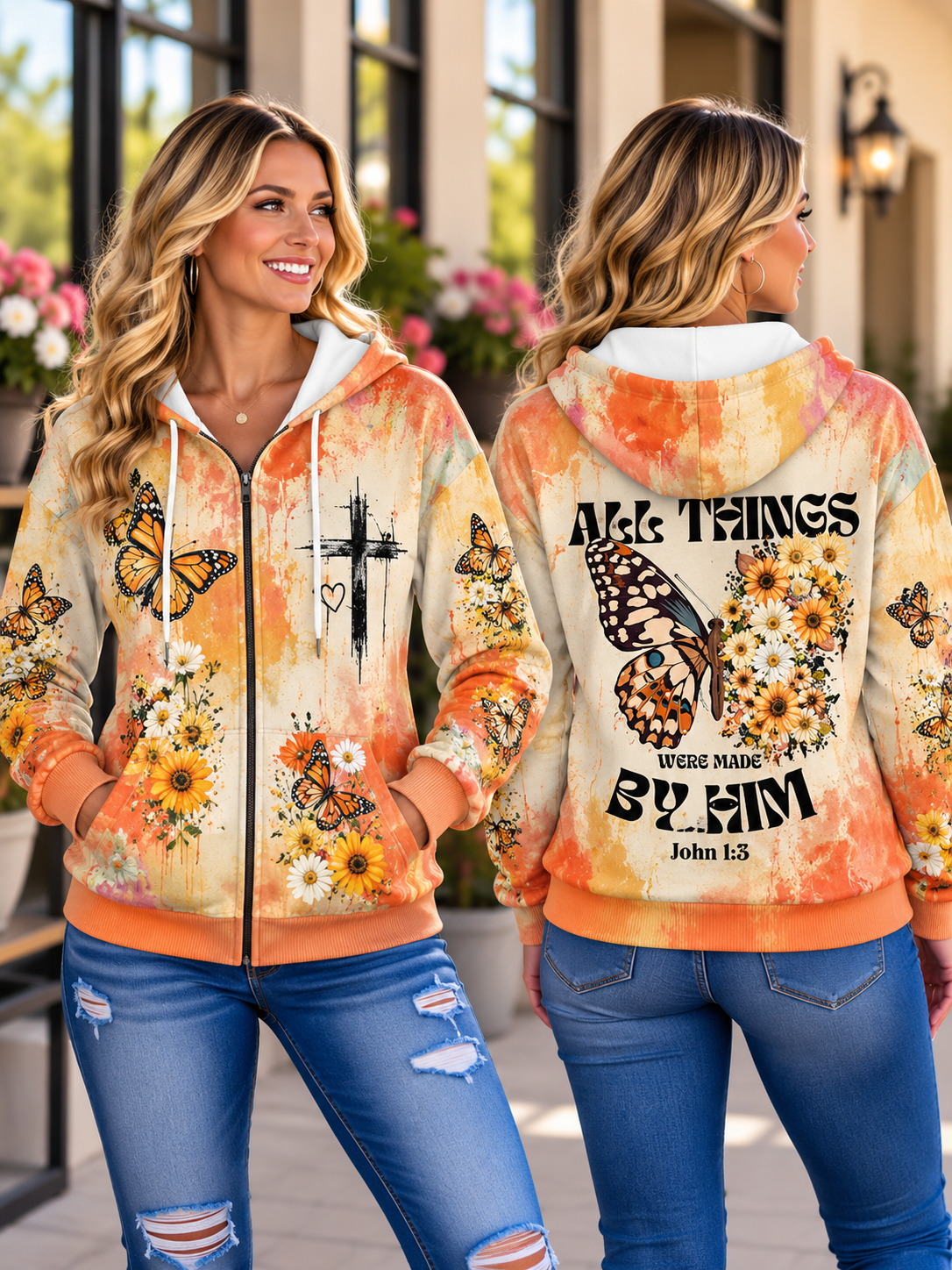 All Things Were Made by Him Butterfly Zip Hoodie