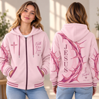 Pink Thorn Branch Zip-up Baseball Jacket