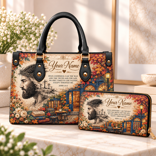 Personalized Autumn Bookshop PU Leather Handbag & Leather Long Wallet
