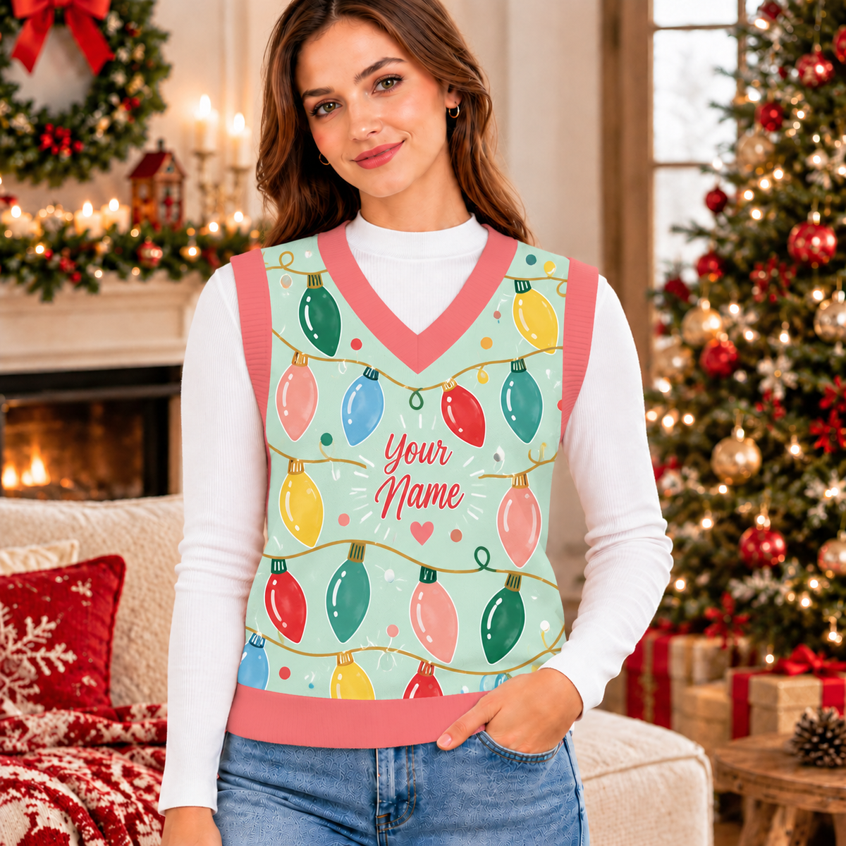 Personalized Colorful Lights Knitted V-Neck Vest