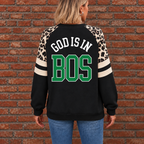 Boston God Is In BOS Leopard Sleeve Sweatshirt