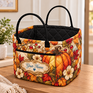 Personalized Autumn Pumpkin Quilted Storage Basket