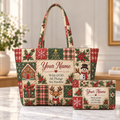 Personalized Snowman & Reindeer Quilted Shoulder Bag & Storage Bag