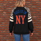 New York God Is In NY Leopard Sleeve Sweatshirt