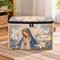 Personalized Blue Rose Lily Square Storage Basket With Lid